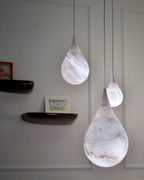 Alabaster Raindrop Pendant Light Natural Stone Teardrop LED Warm White Dining Bedroom — Brass Hardware