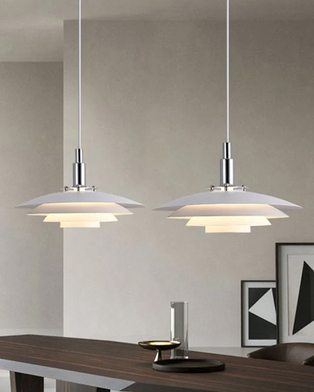 White Danish Designer Pendant Light Minimalist Sculptural LED Dining Room Living Room — 2 Sizes
