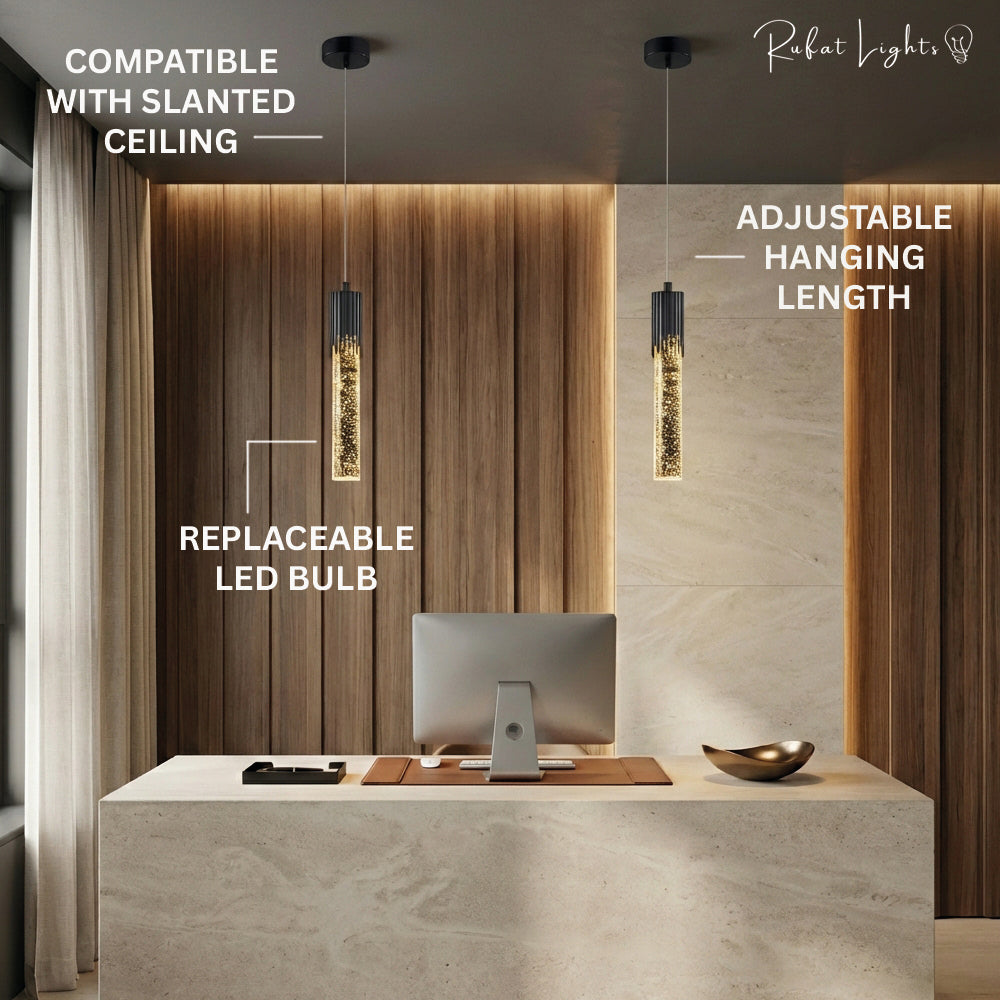 Crystal Radiance LED Bar Pendant Light Bedroom Kitchen Island Hallway — Gold Black Warm Cool