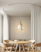 Alabaster Raindrop Pendant Light Natural Stone Teardrop LED Warm White Dining Bedroom — Brass Hardware