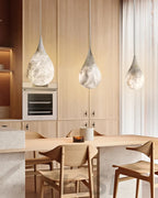 Alabaster Raindrop Pendant Light Natural Stone Teardrop LED Warm White Dining Bedroom — Brass Hardware