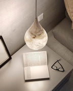 Alabaster Raindrop Pendant Light Natural Stone Teardrop LED Warm White Dining Bedroom — Brass Hardware