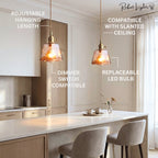 Brass Amber Glass Pendant Light Modern Dining Room Kitchen Island Bar — Pot Cone Dish Cube