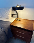 Mid-Century Round Table Lamp with Pull Chain Fabric Shade Warm LED Bedside Living Room — 3 Colors