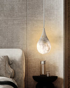 Alabaster Raindrop Pendant Light Natural Stone Teardrop LED Warm White Dining Bedroom — Brass Hardware