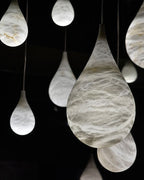 Alabaster Raindrop Pendant Light Natural Stone Teardrop LED Warm White Dining Bedroom — Brass Hardware