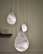 Alabaster Raindrop Pendant Light Natural Stone Teardrop LED Warm White Dining Bedroom — Brass Hardware