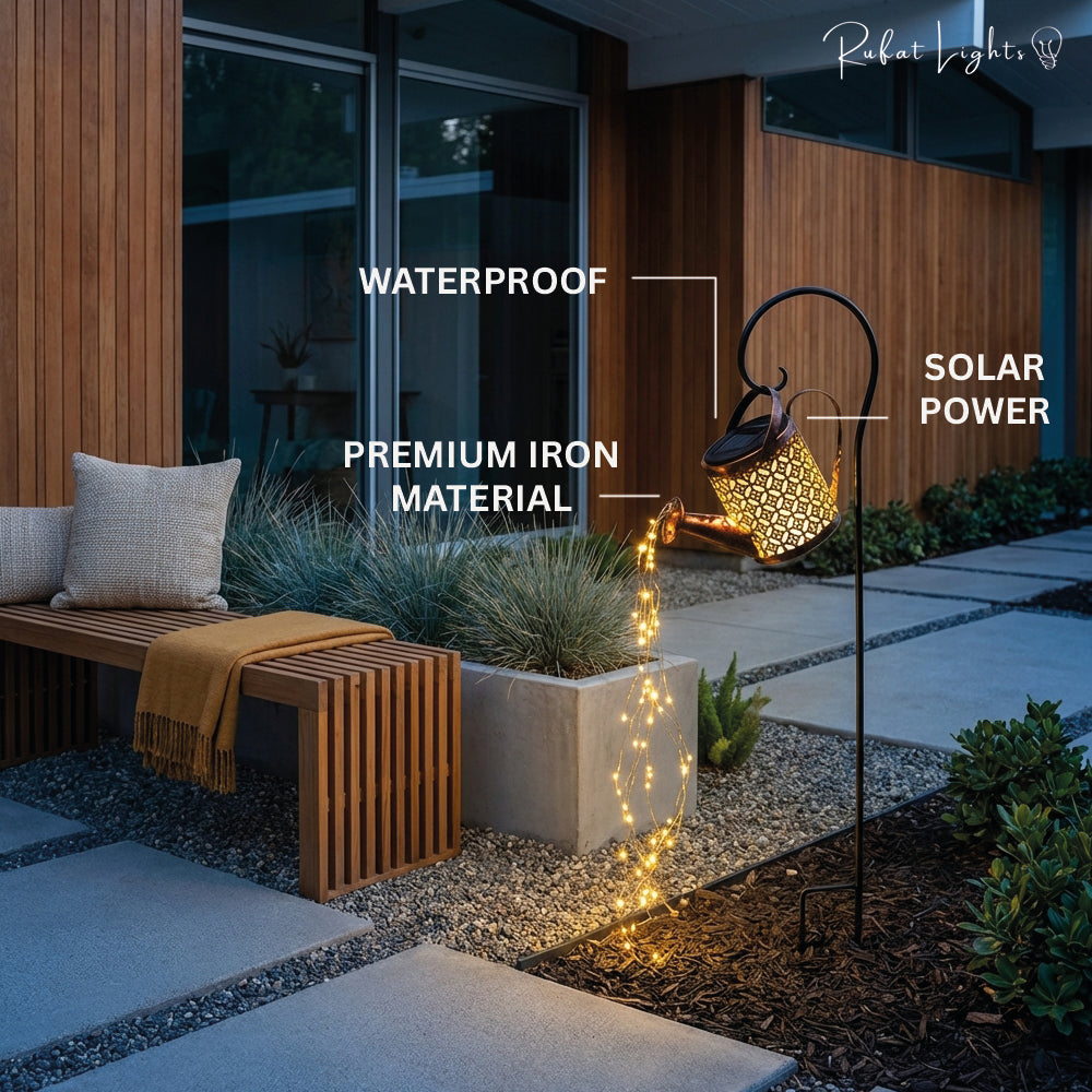 Solar Watering Can Waterfall Garden Lamp Decorative Outdoor LED
