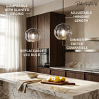 Glass Hanging Cocoon Pendant Light Modern Height Adjustable Dining Room — Transparent Brown Gray