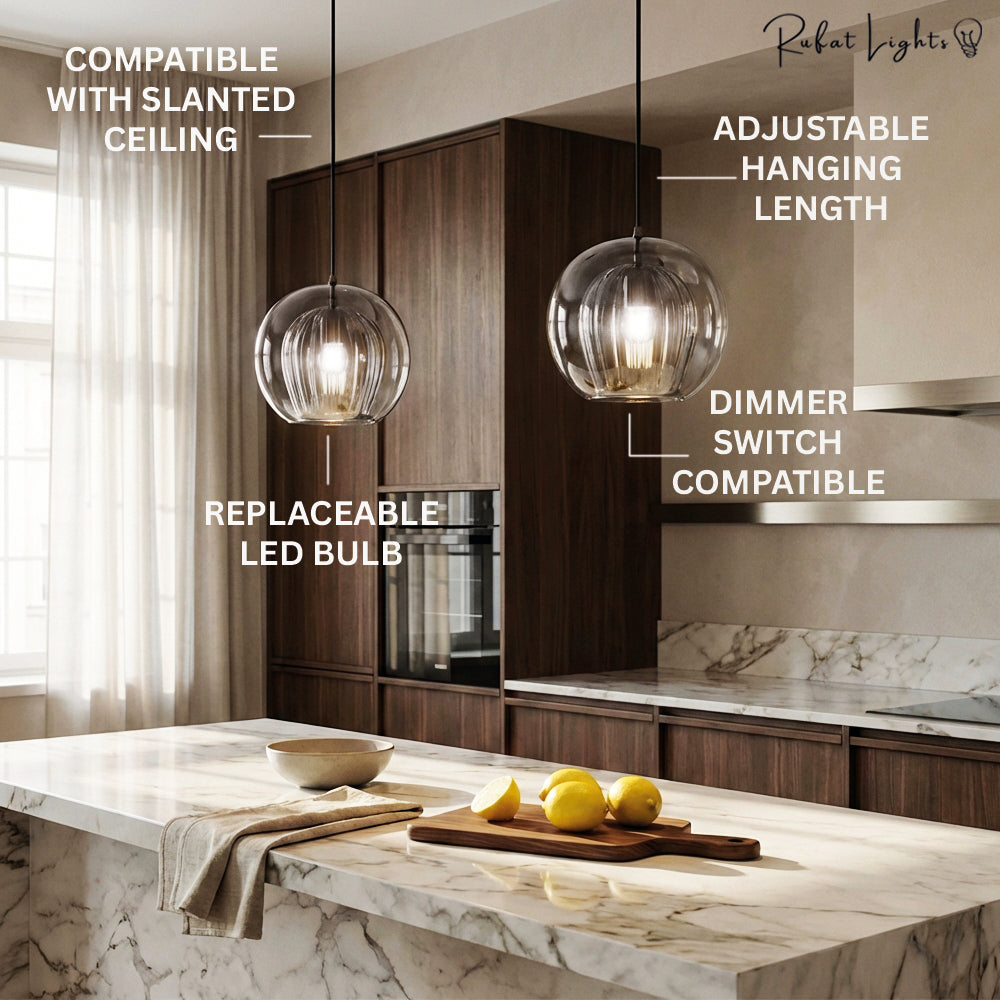 Glass Hanging Cocoon Pendant Light Modern Height Adjustable Dining Room — Transparent Brown Gray