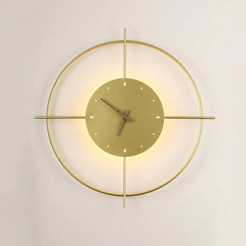 Glint Modern Round Wall Clock Lamp – Gold & Black