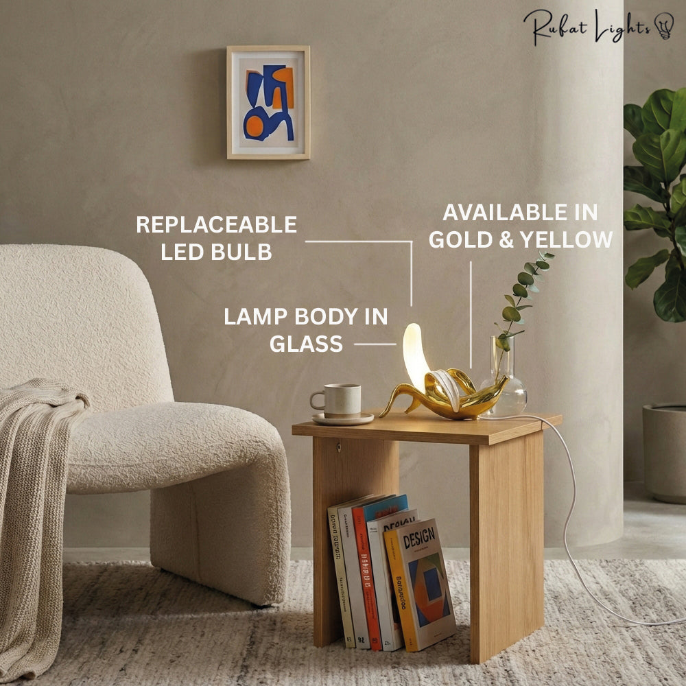 Banana Art Deco LED Table Lamp Brass Chrome Bedside Living Room — Sitting Upright Lounging