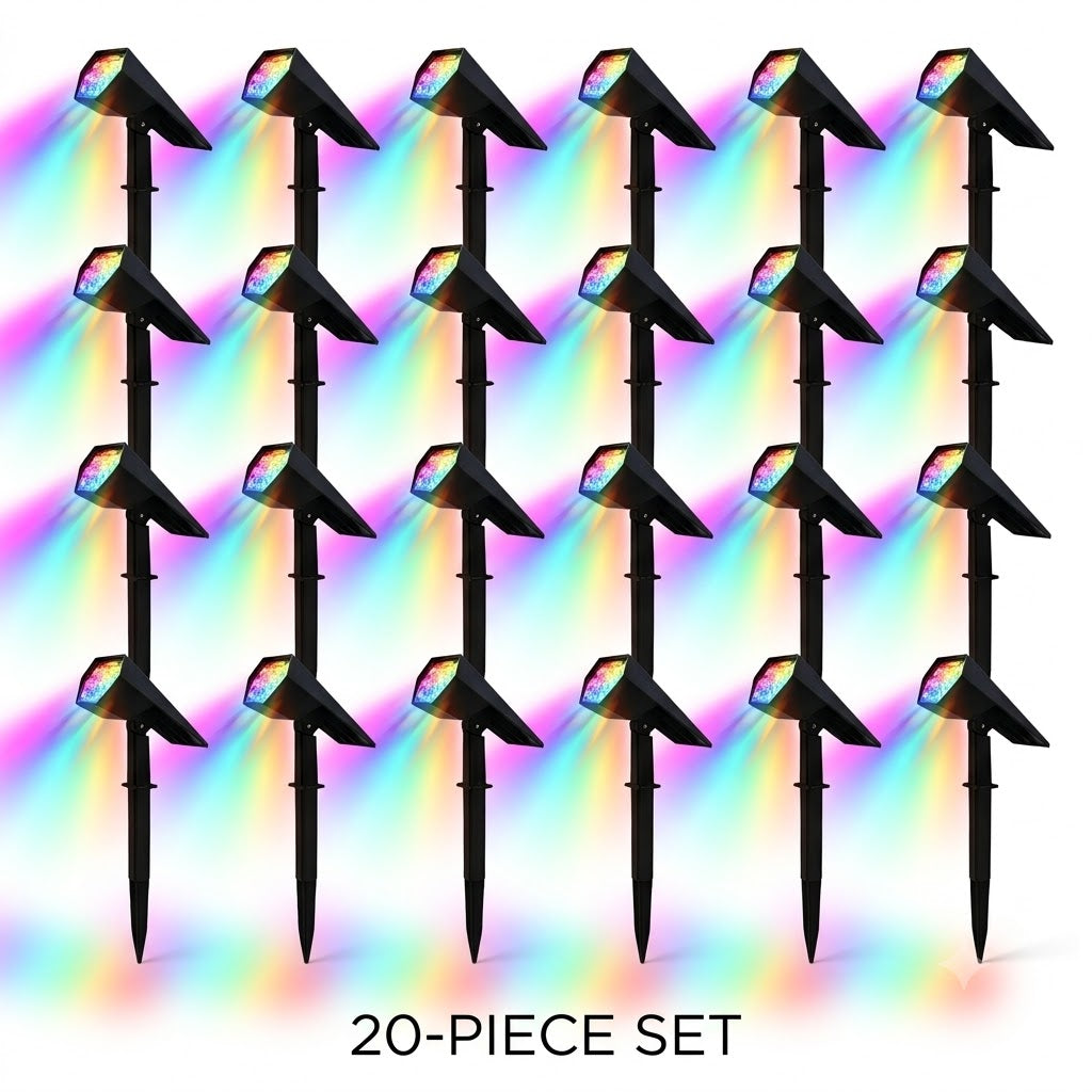 Solar Flood Spike Light Adjustable Angle Aluminum Glass Landscape Outdoor — Warm White Sets