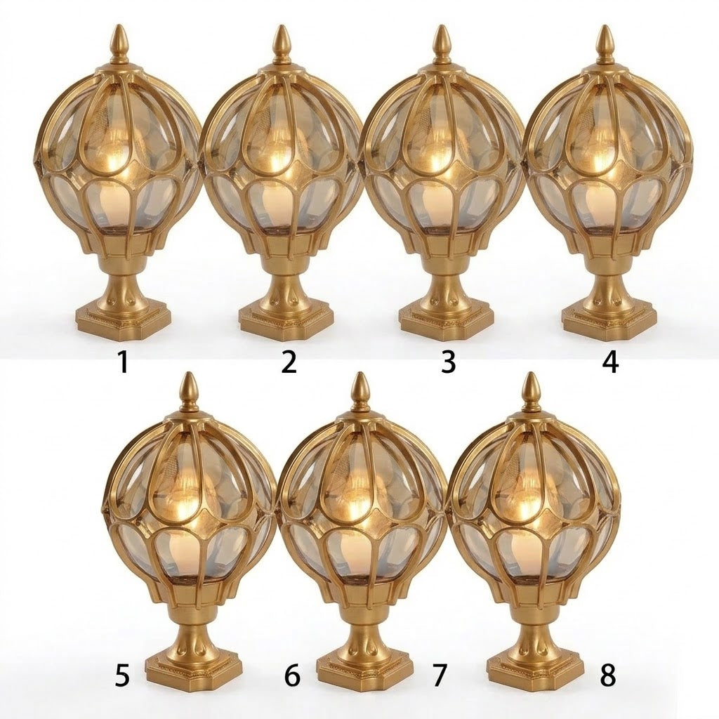 Outdoor Globe Pillar Light Retro Glass Copper Fence Post Hardwired — Black Bronze 7 to 15 Inch Sets