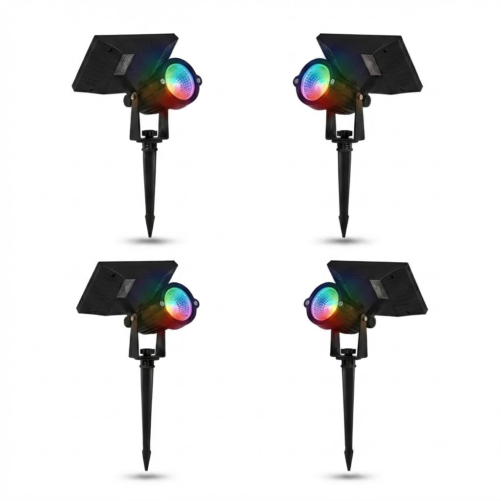 Waterproof RGB Solar Ground Spike Spotlight LED Tree Accent Outdoor — Warm White Singles to 8-Pack