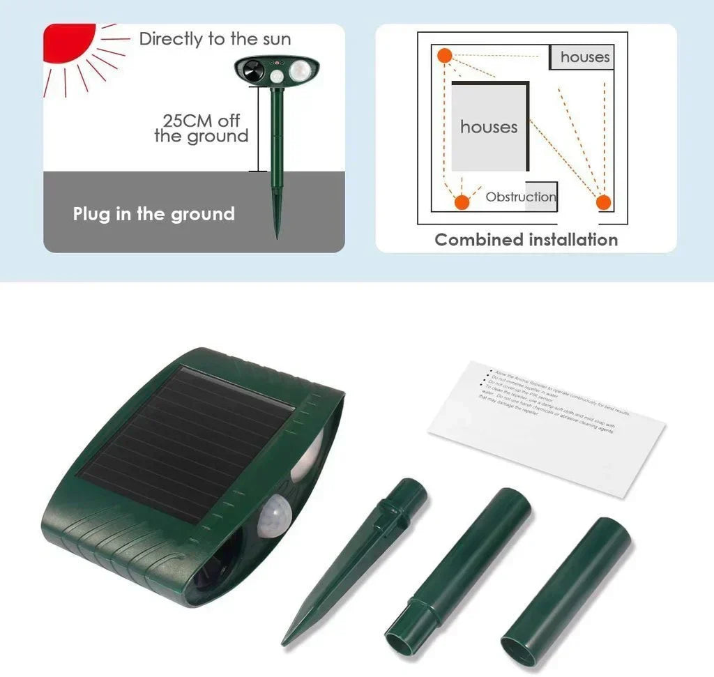Ultrasonic Solar Deer Repeller – Motion Sensor Animal Deterrent for Garden & Yard