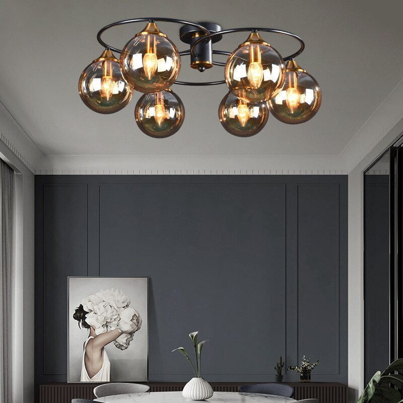 Valentina Nordic Bubble Glass Ceiling Light, Gray/Amber