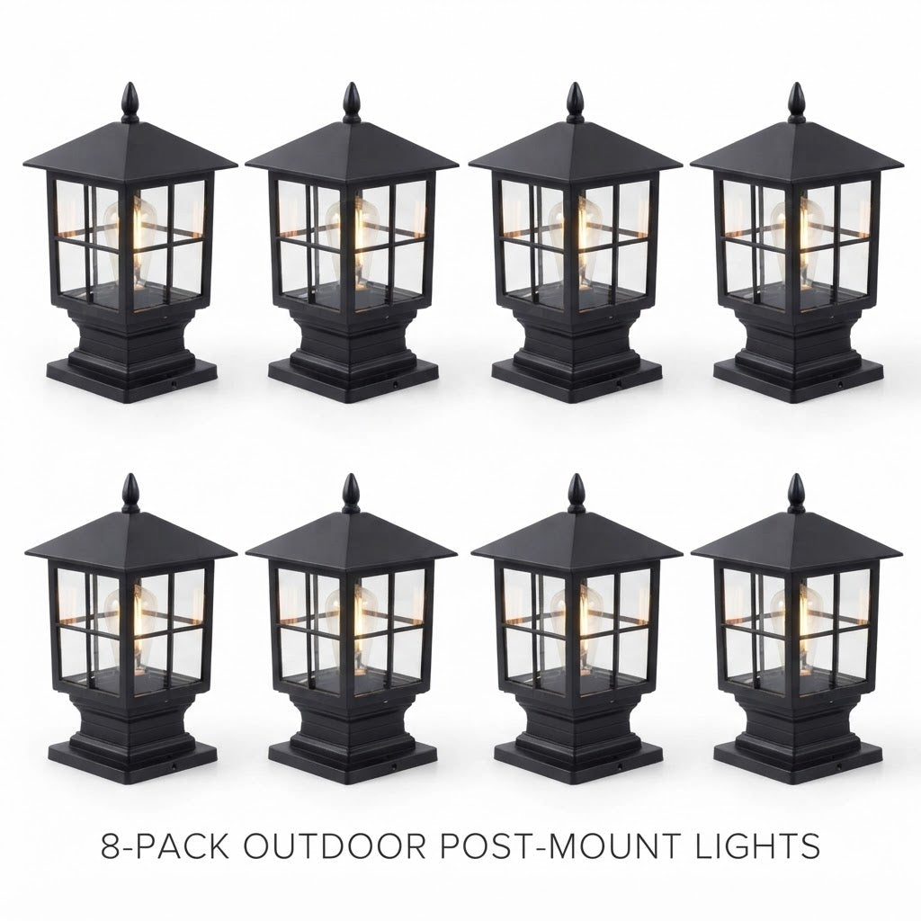 Stone Light Pillar Traditional Black Waterproof LED Driveway Entrance — Solar & Hardwired Sets