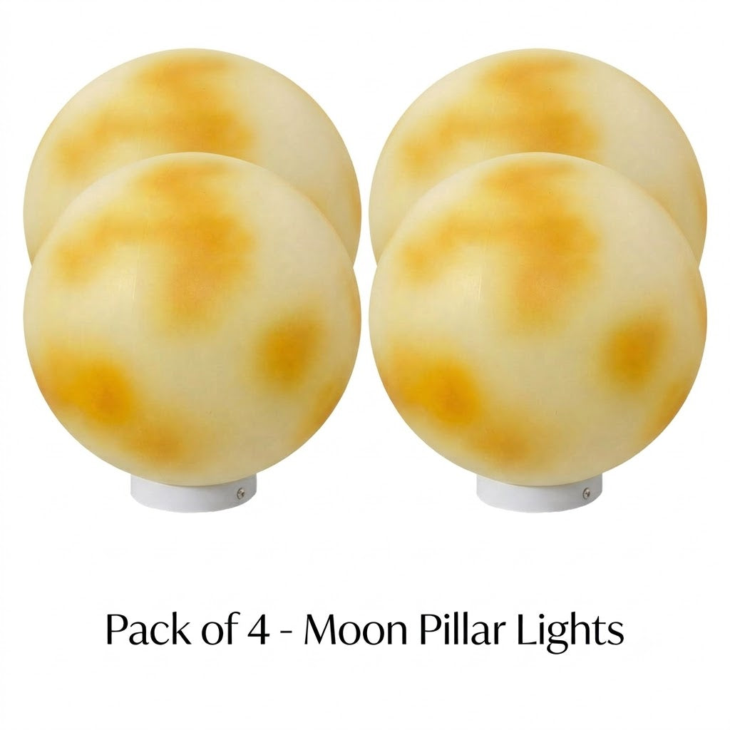 Moon-Shaped Outdoor Pillar Light LED Solar & Hardwired Driveway Garden — 8 to 16 Inch Sets