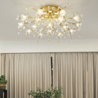 Arisha Art Deco Elegant Golden Crystal Flower Flush Mount Ceiling Light
