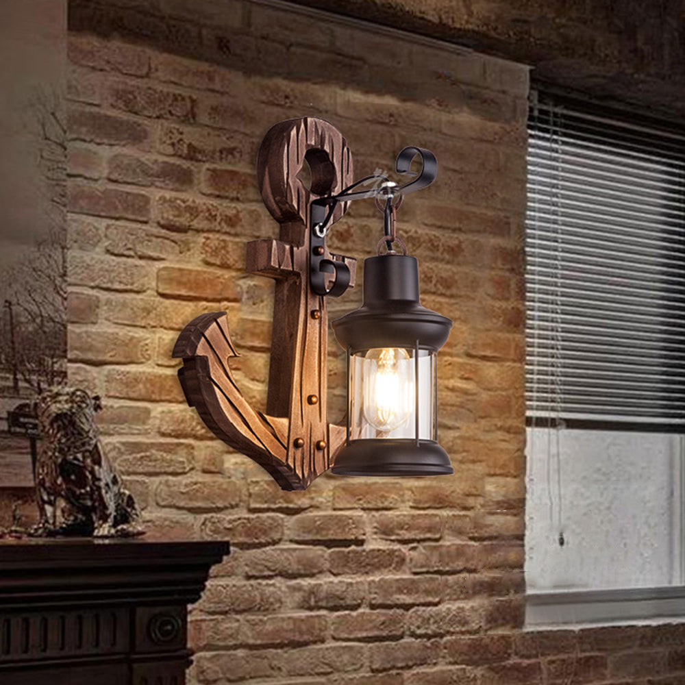 Epoch Anchor Lantern Wall Lamp – Vintage Antique Wooden Bedroom Sconce