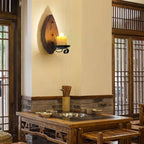Vintage Epoch Leaf-Shaped Wood & Metal Wall Lamp