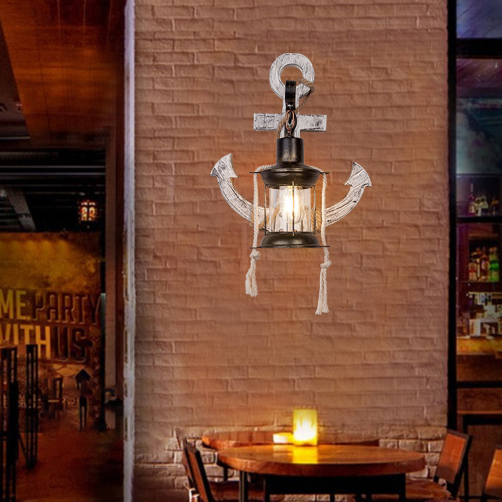 Epoch Anchor Lantern Wall Lamp – Vintage Antique Wooden Bedroom Sconce