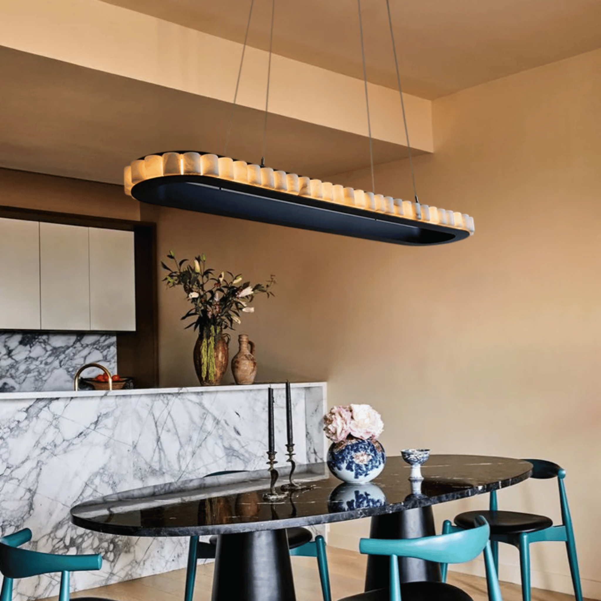 AurumLume Oval Marble LED Pendant Light Luxury Dimmable Dining Room Kitchen Island — 31 to 47 Inch