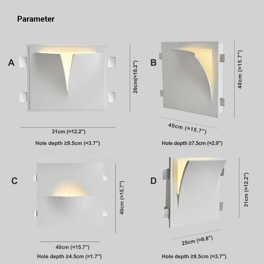 Aria Modern White Recessed LED Wall Lamp with Metal and Plaster Finish