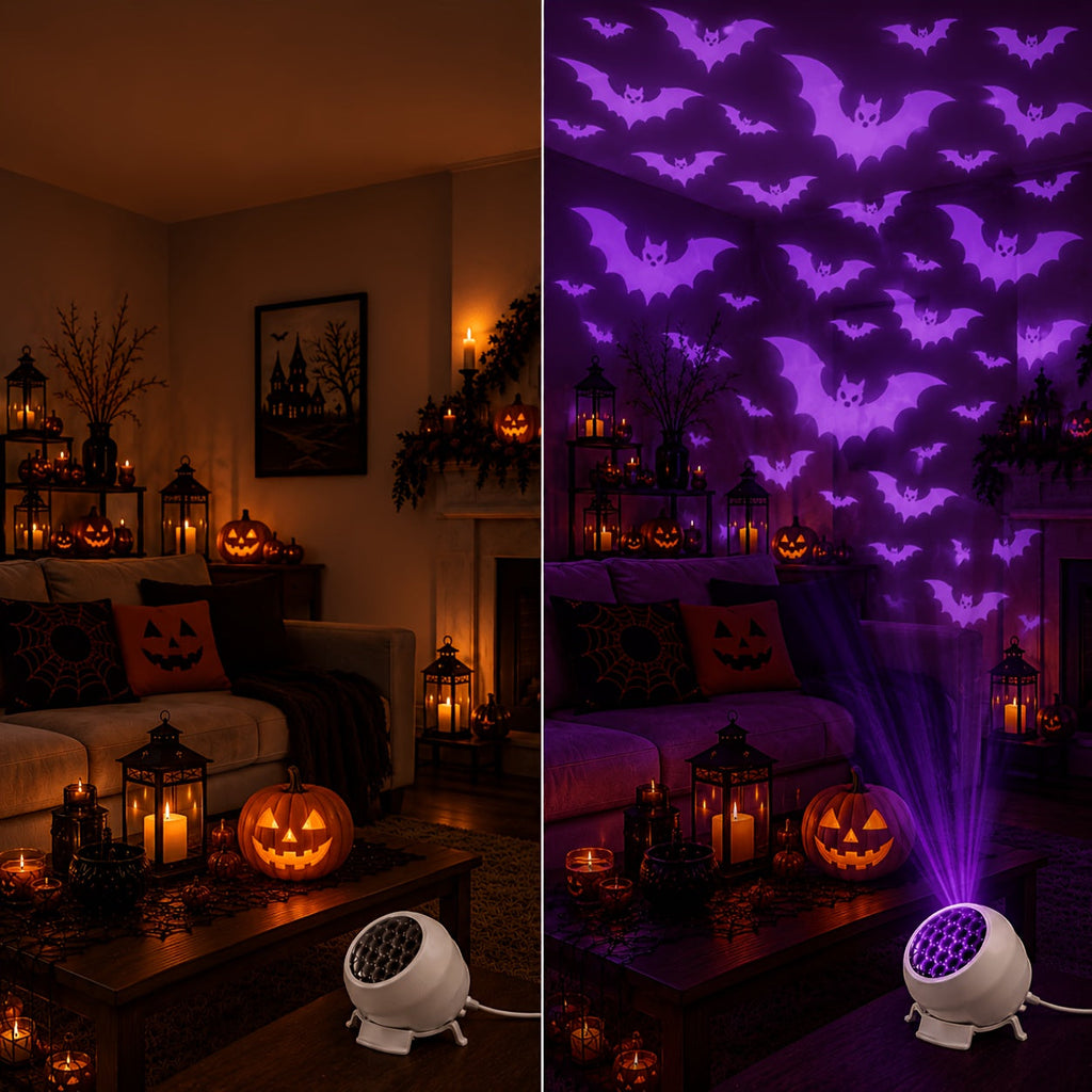 USB-powered Halloween bat projector lamp with base