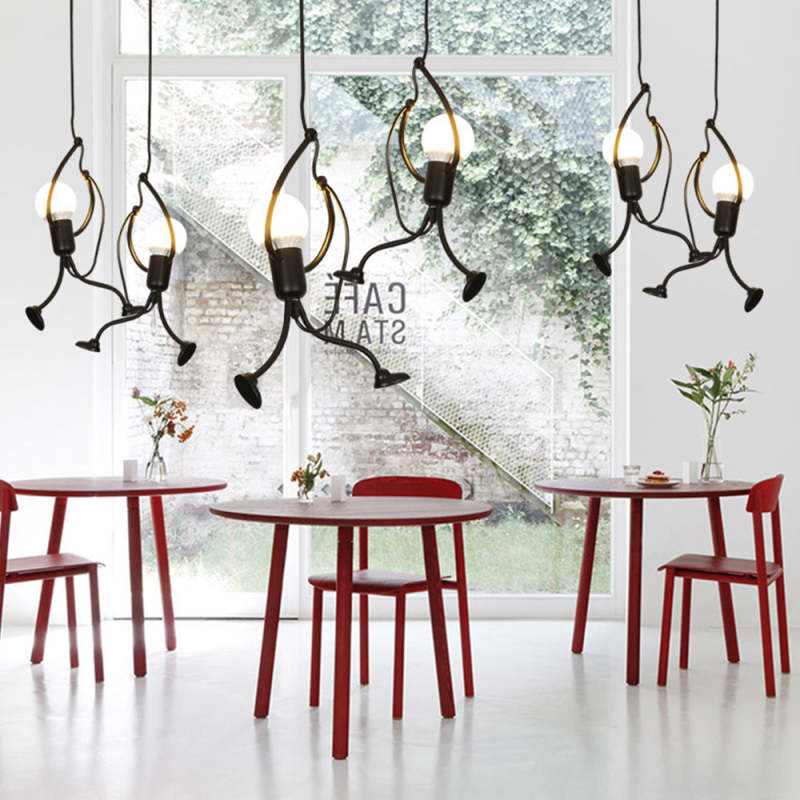 Miro Retro Modern Iron Man Pendant Light, Black