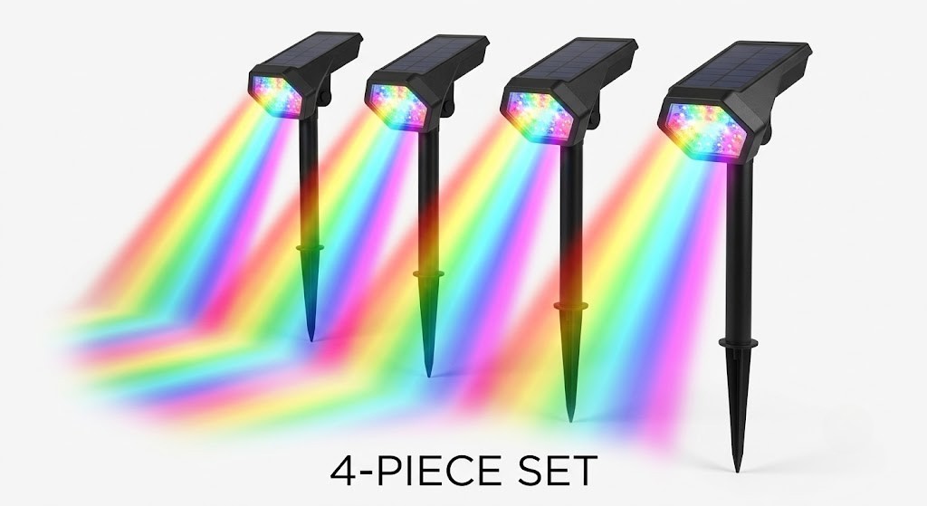 Solar Flood Spike Light Adjustable Angle Aluminum Glass Landscape Outdoor — Warm White Sets