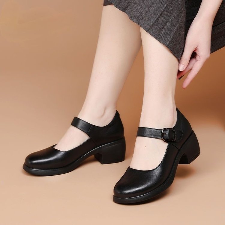 Round headed retro mid heel women's comfortable casual work dance shoes