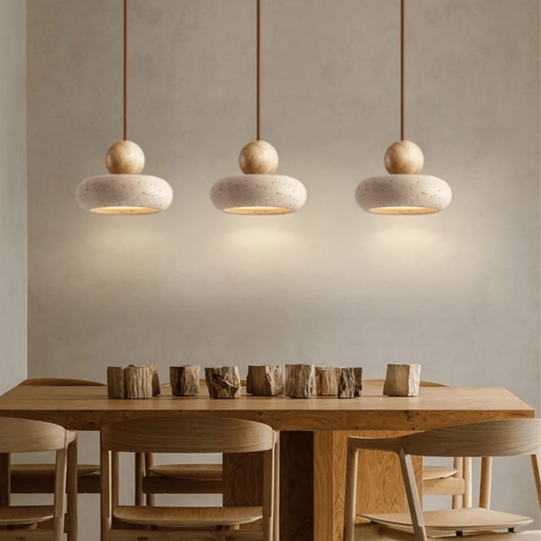 Sunlace Agate LED Pendant Light Natural Stone Minimalist Dining Room Bar — Light Wood Walnut