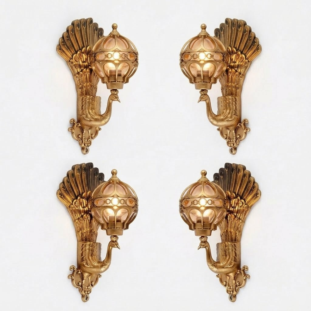 Peacock Outdoor Wall Light Retro European Aluminum Waterproof Hardwired — Black Bronze Sets