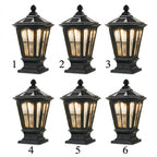 Stone Pillar Light Fixture Retro Pavilion-Style LED Solar & Hardwired Outdoor — Black Bronze Sets