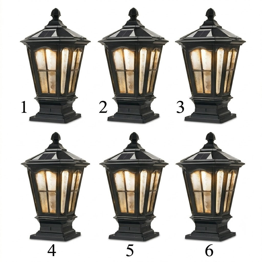 Stone Pillar Light Fixture Retro Pavilion-Style LED Solar & Hardwired Outdoor — Black Bronze Sets