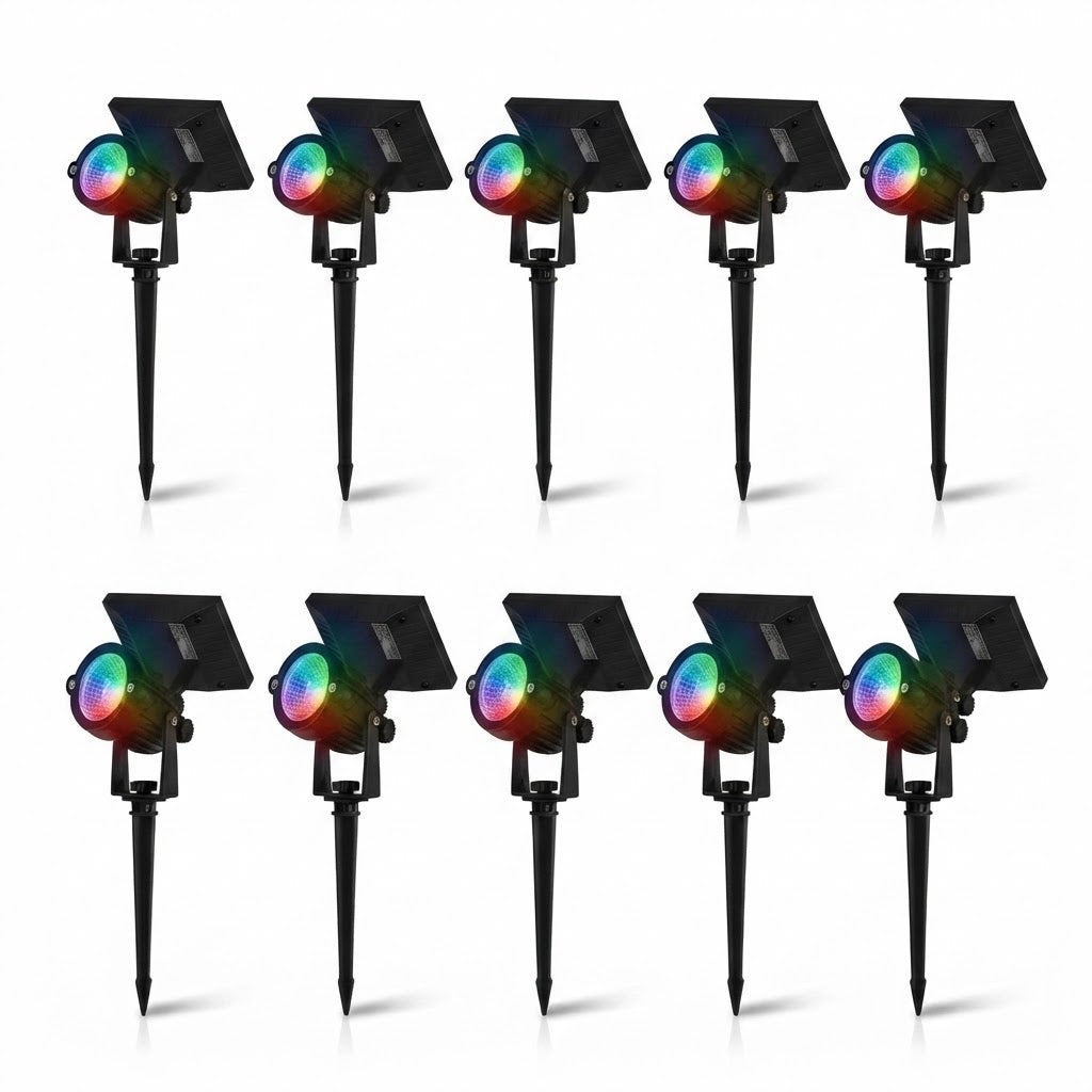Waterproof RGB Solar Ground Spike Spotlight LED Tree Accent Outdoor — Warm White Singles to 8-Pack