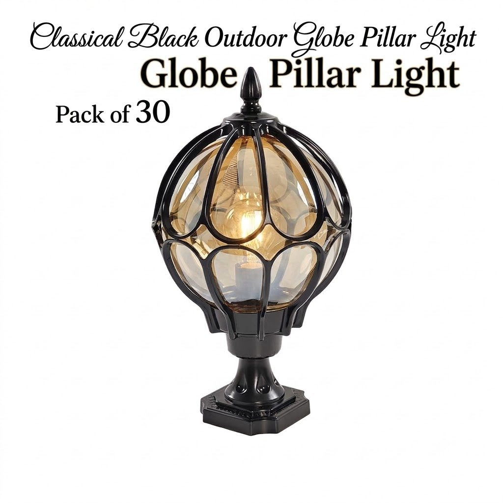 Outdoor Globe Pillar Light Retro Glass Copper Fence Post Hardwired — Black Bronze 7 to 15 Inch Sets