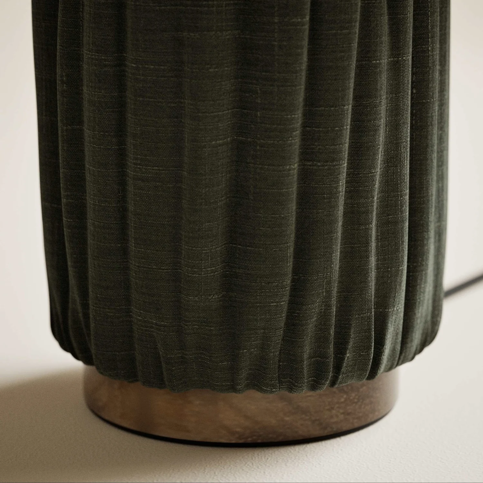 Auralis Pleated Khaki Fabric Table Lamp Sculptural Japandi Style Bedside Bedroom