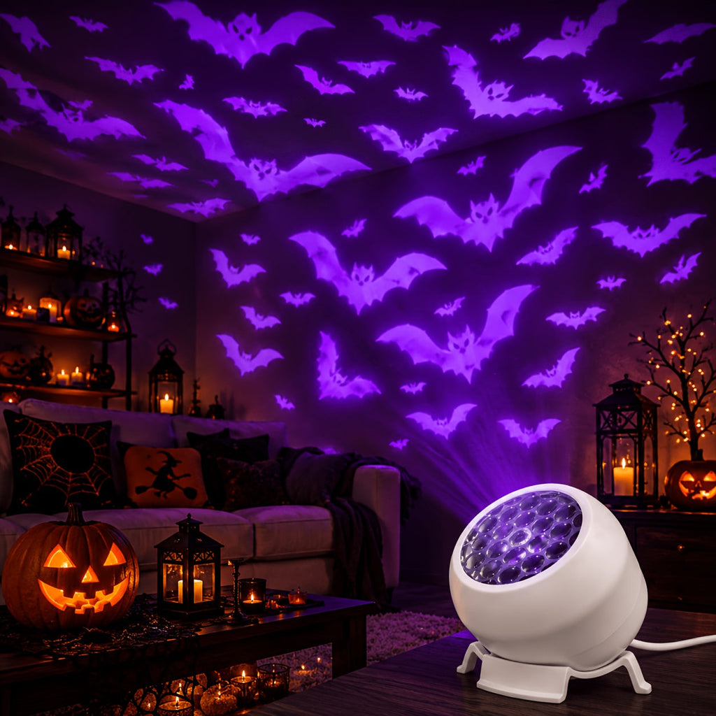 Halloween Bat Projector Lamp with Base, USB-Powered, 360° Adjustable