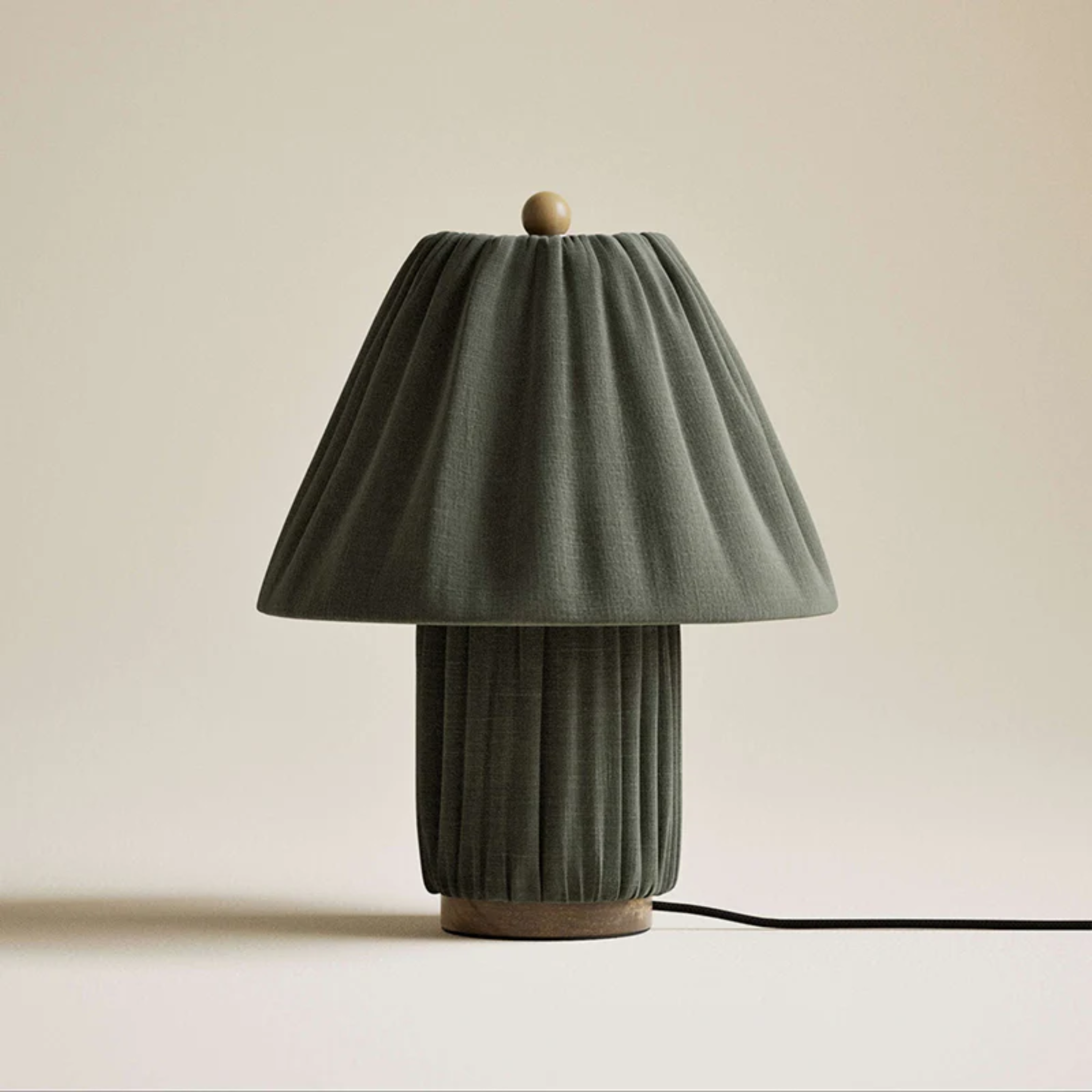Auralis Pleated Khaki Fabric Table Lamp Sculptural Japandi Style Bedside Bedroom