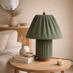 Auralis pleated khaki fabric table lamp sculptural Japandi style bedside bedroom