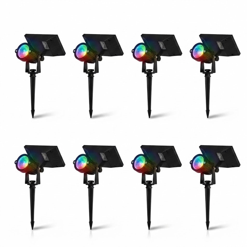 Waterproof RGB Solar Ground Spike Spotlight LED Tree Accent Outdoor — Warm White Singles to 8-Pack
