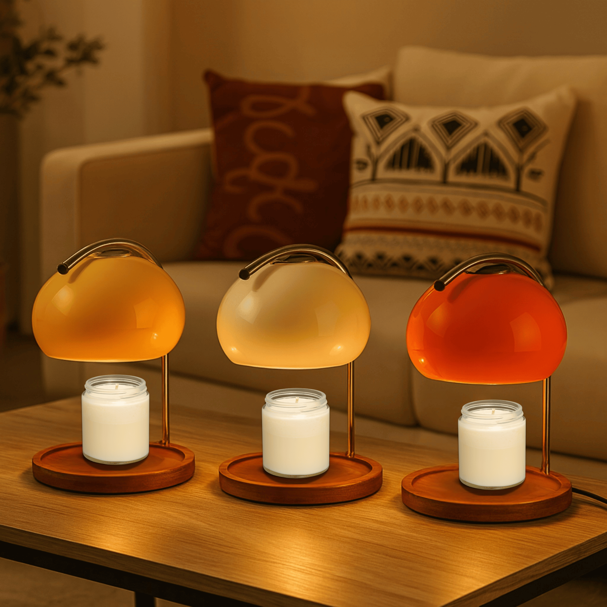 Stained Glass Candle Warmer Lamp Dimmable Aromatherapy LED Table Light Bedside