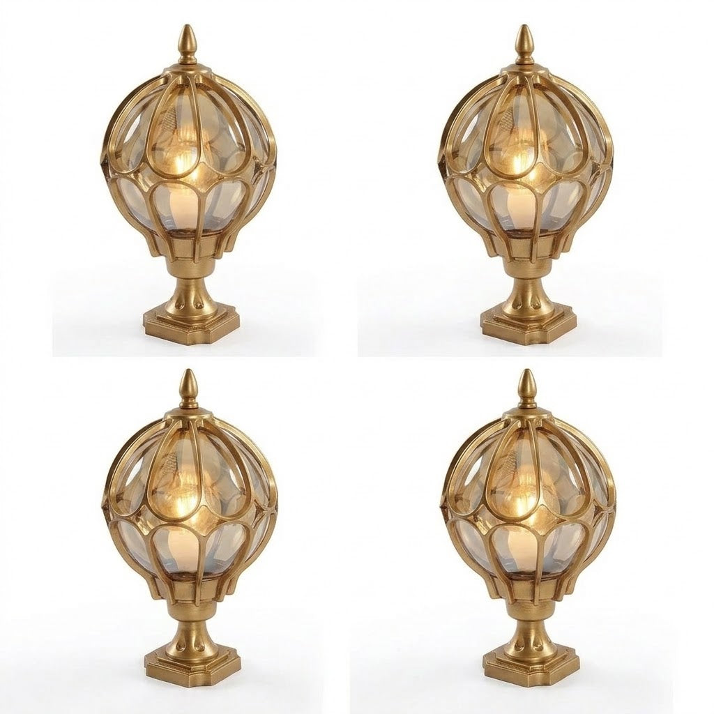 Outdoor Globe Pillar Light Retro Glass Copper Fence Post Hardwired — Black Bronze 7 to 15 Inch Sets