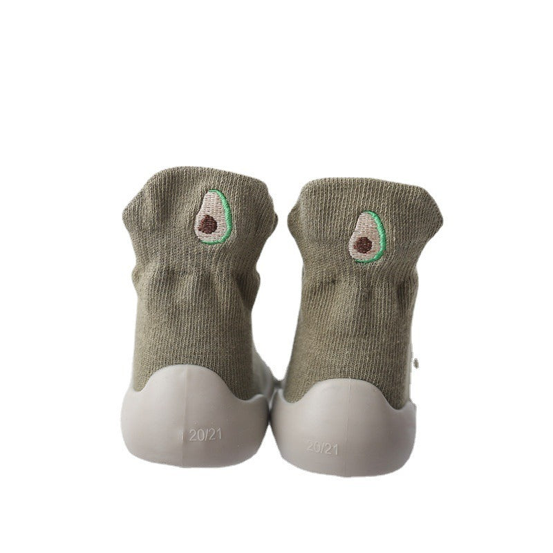 Autumn New Soft Sole Baby Walking Shoes Knitted Embroidered Baby Floor Socks Shoes Avocado Children's Socks