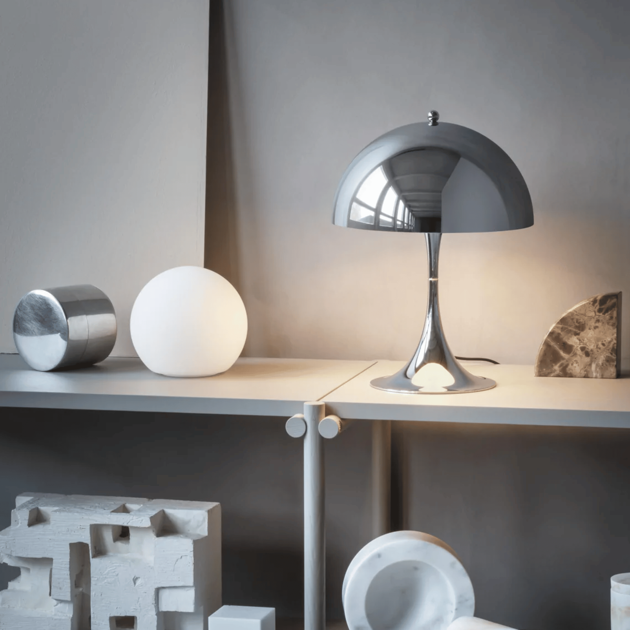 GlowCap Retro LED Desk Light Minimalist Scandinavian Bedside Dining — White Silver Chrome