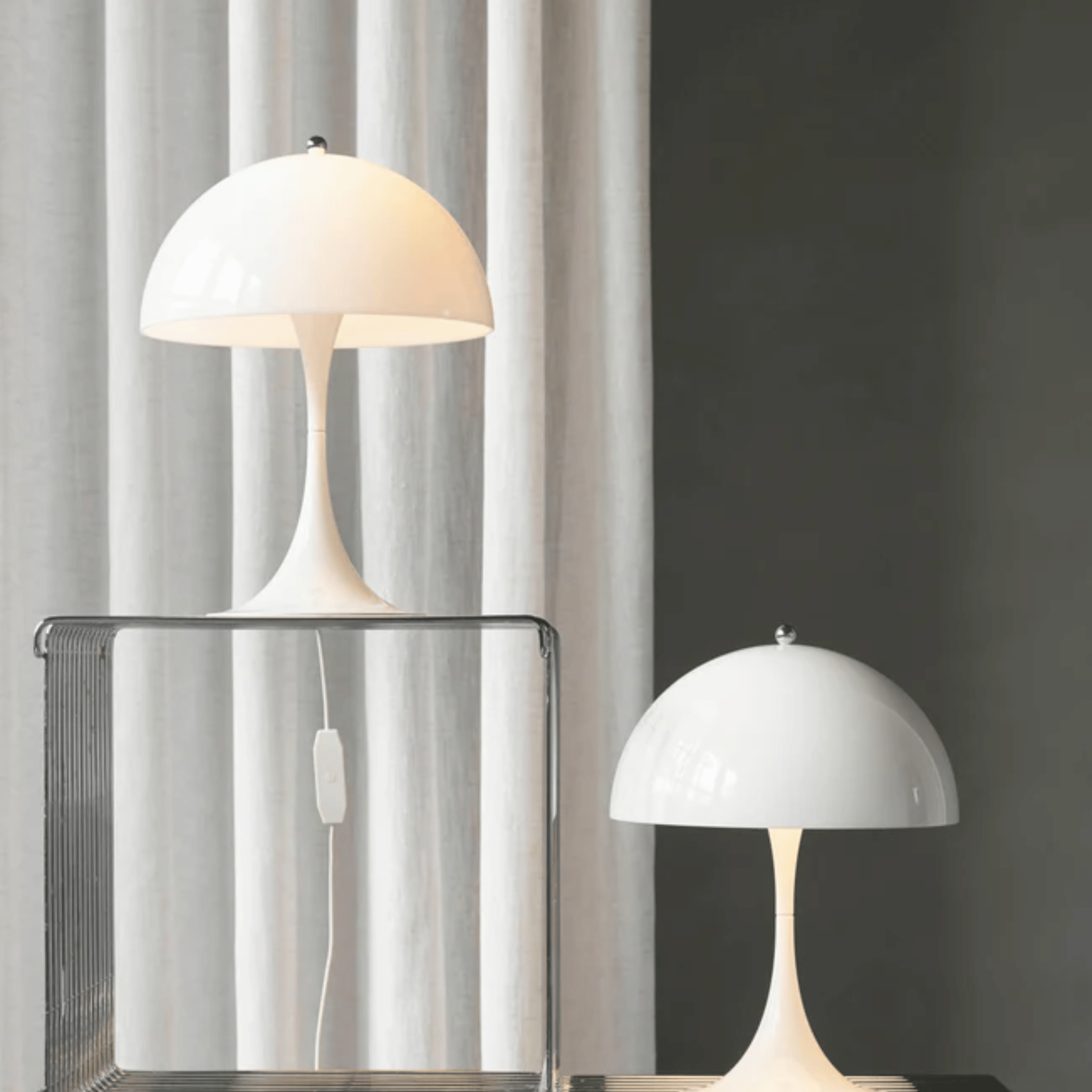 GlowCap Retro LED Desk Light Minimalist Scandinavian Bedside Dining — White Silver Chrome