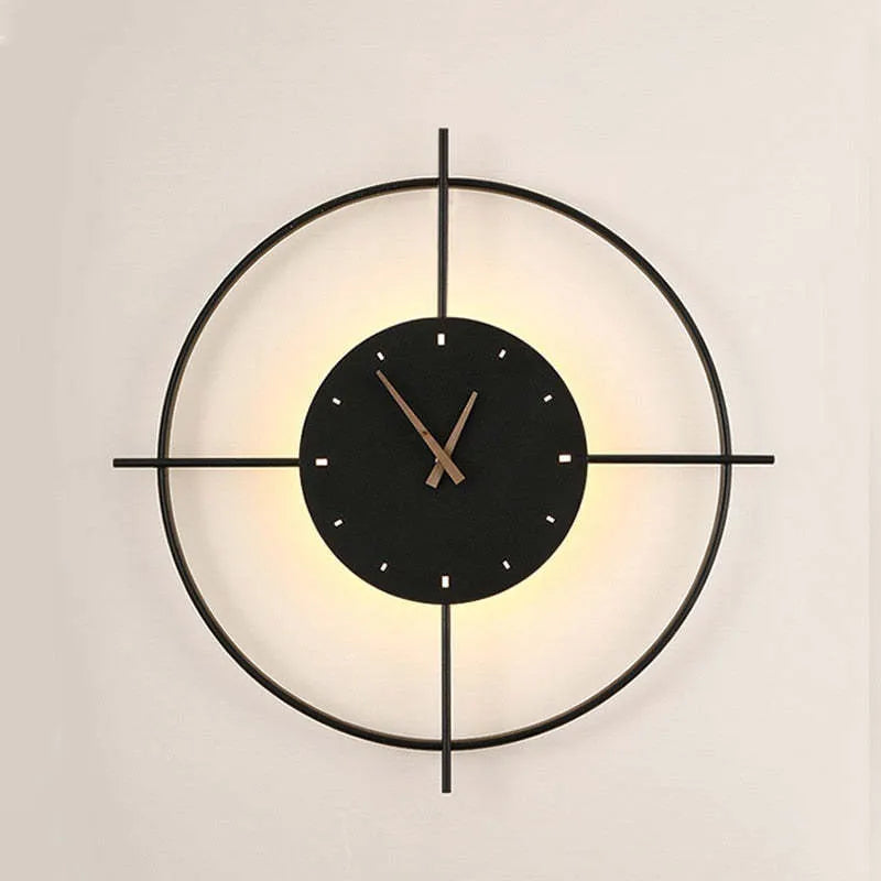 Glint Modern Round Wall Clock Lamp – Gold & Black